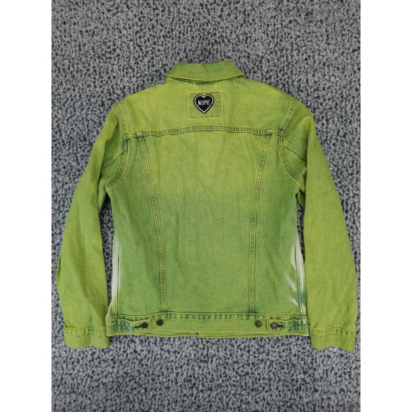 Levi's Type 3 Mens Lime Green Ombre Denim Trucker Jacket Heart Patch Size L - Picture 8 of 11